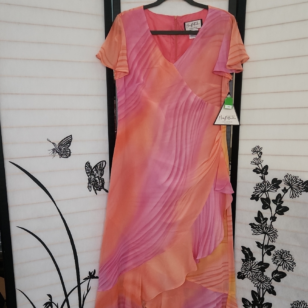 Mary McFadden Designer Pink and Orange Women's Dress NWT